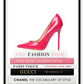 Book shelf print book stack high heel pink print tom ford chanel fashion.