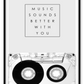 A black and white fashion wall art of 80s 90s fashion music cassette, music sounds better with you.