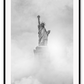 Black and white New York portrait print with statue in clouds foggy moody minimal iconic