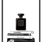 portrait print with black and white books and chanel perfume bottle on the top 