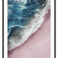 Ocean blue print white wash waves pink sand portrait 