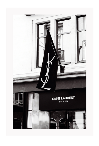 A black and white wall art with iconic Yves Saint Laurent Bond Street shop in London 