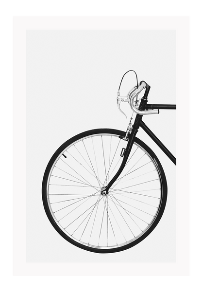 A black and white wall art with a scandi bike white background