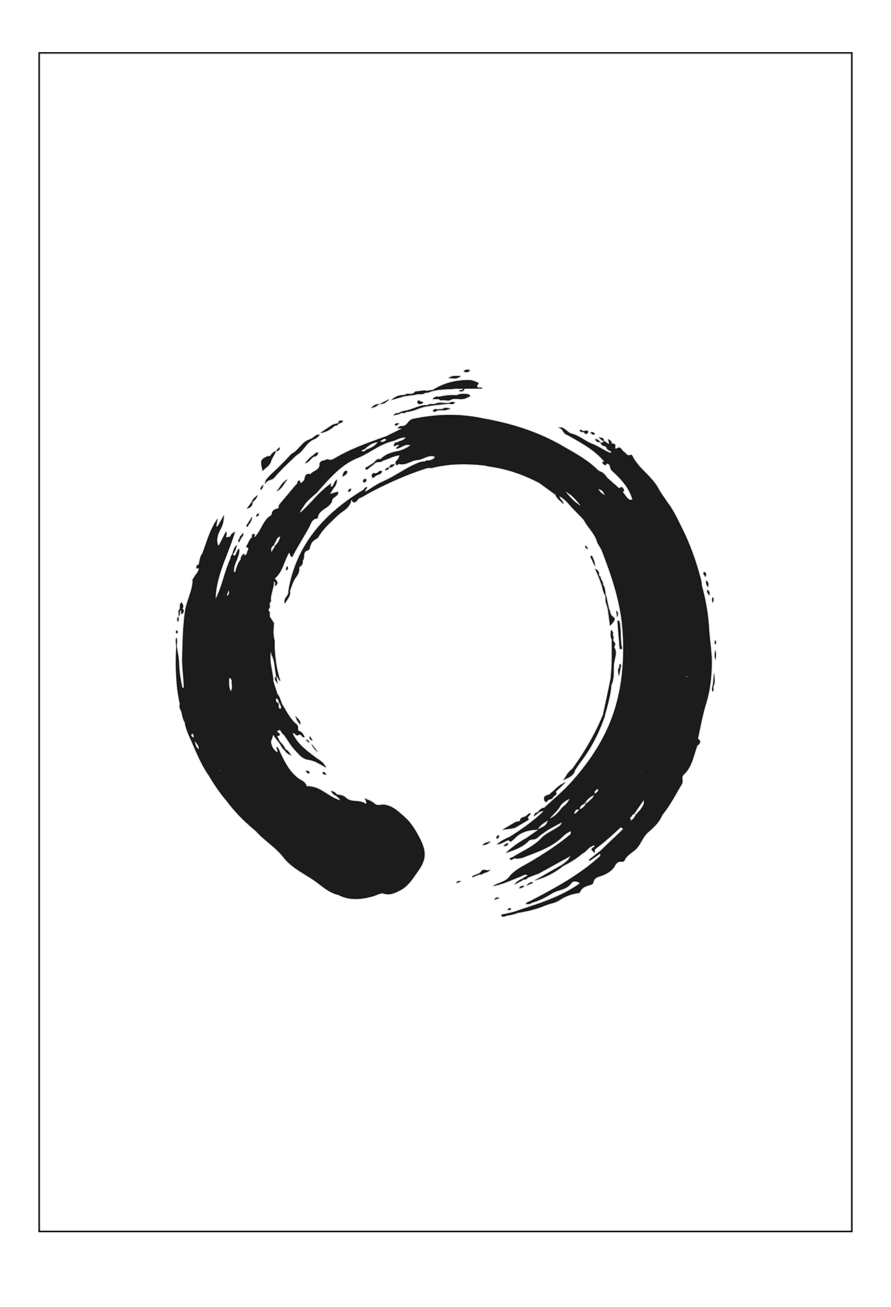 A simple, abstract wall art with a single black infinity ink ring on white background. 