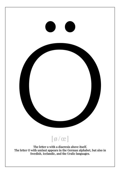 A simple black and white fashion typography wall art with a letter O black writing on white background.