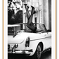 Fashion photography with womans legs coming out of a vintage car black and white lingerie sexy  