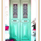 Boho green door vintage distressed framed print art  