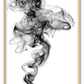 Minimal modern print portrait rising black smoke white background.