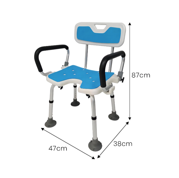 Orthonica Height Adjustable Aluminium Shower Chair With Adjustable Armrests