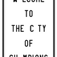 A black and white fashion scandi typography wall art with black writing  welcome to the city of Champions