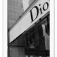 Christian Dior shop front fashion black and white print portrait, iconic 