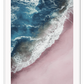 Ocean blue print white wash waves pink sand portrait 