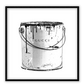 A black and white fashion wall art with a paint jug and Gucci fashion label wrinting on it. 