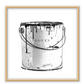 A black and white fashion wall art with a paint jug and Gucci fashion label wrinting on it. 
