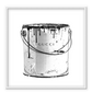 A black and white fashion wall art with a paint jug and Gucci fashion label wrinting on it. 