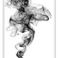 Minimal modern print portrait rising black smoke white background.