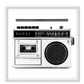 A vintage fashion wall art with Gucci fashion label on 80s 90s vintage recorder in black and white. 