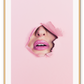 A pink wall art with fashion model face and pink lips. 
