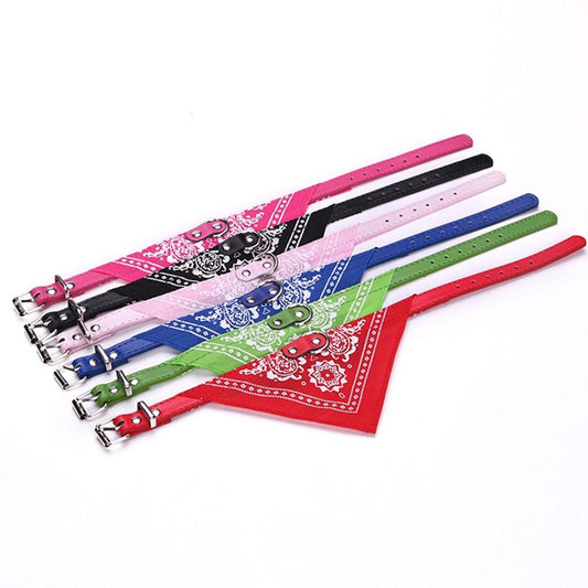 Adjustable Dog Bandana Leather Printed Soft Scarf Collar Neckerchief For Puppy Pet - Size M - Green