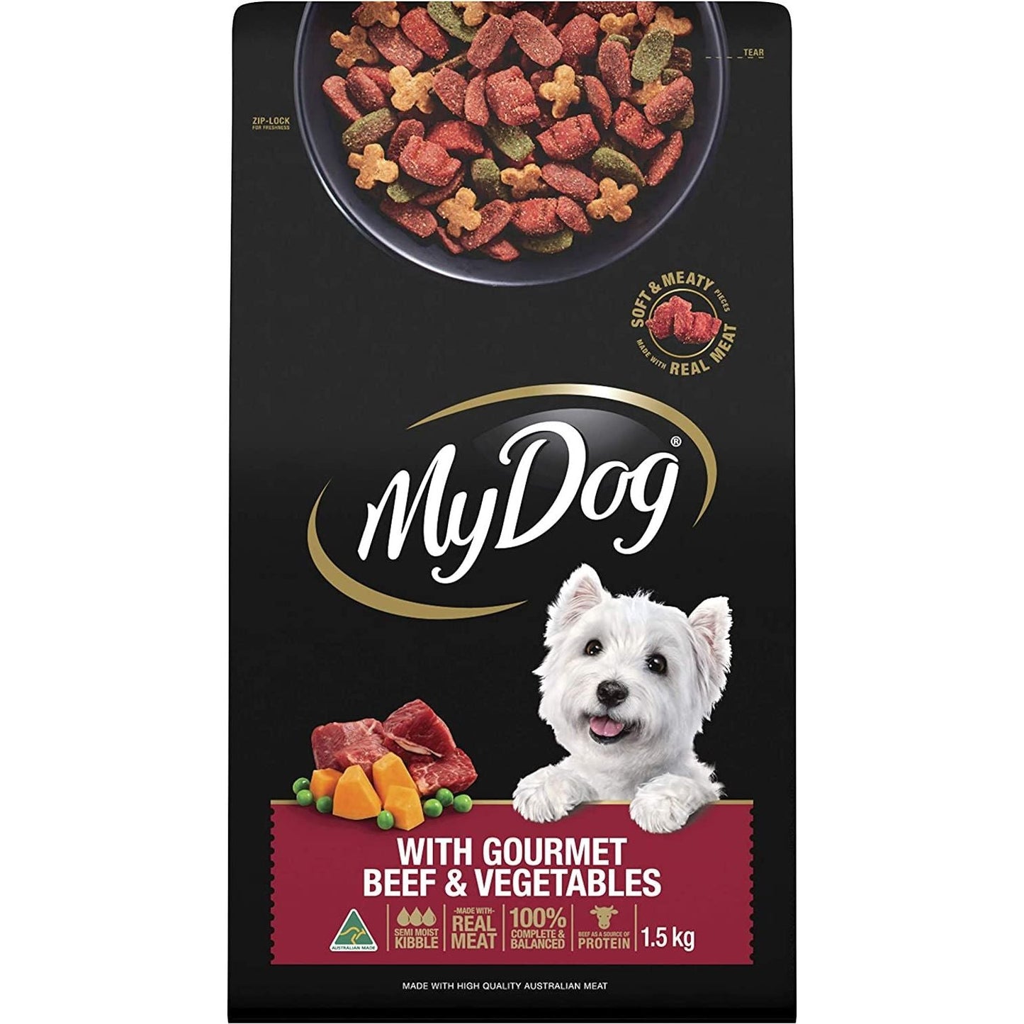 Adult Dry Dog Food Gourmet Beef & Vegetables 1.5Kg Bag, 4 Pack