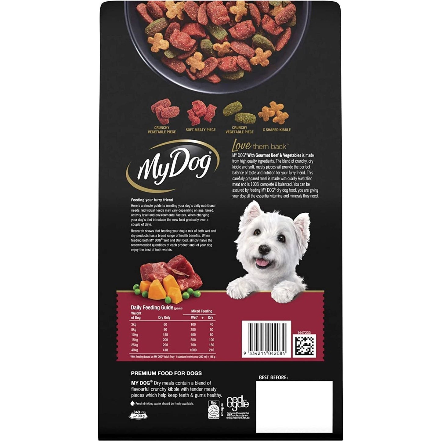 Adult Dry Dog Food Gourmet Beef & Vegetables 1.5Kg Bag, 4 Pack