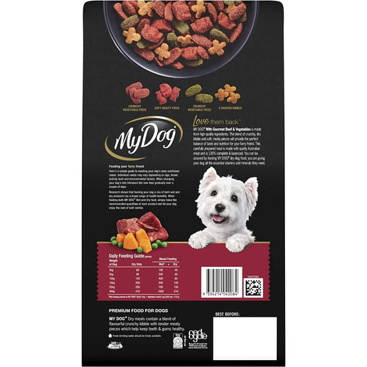 Adult Dry Dog Food Gourmet Beef & Vegetables 1.5Kg Bag, 4 Pack