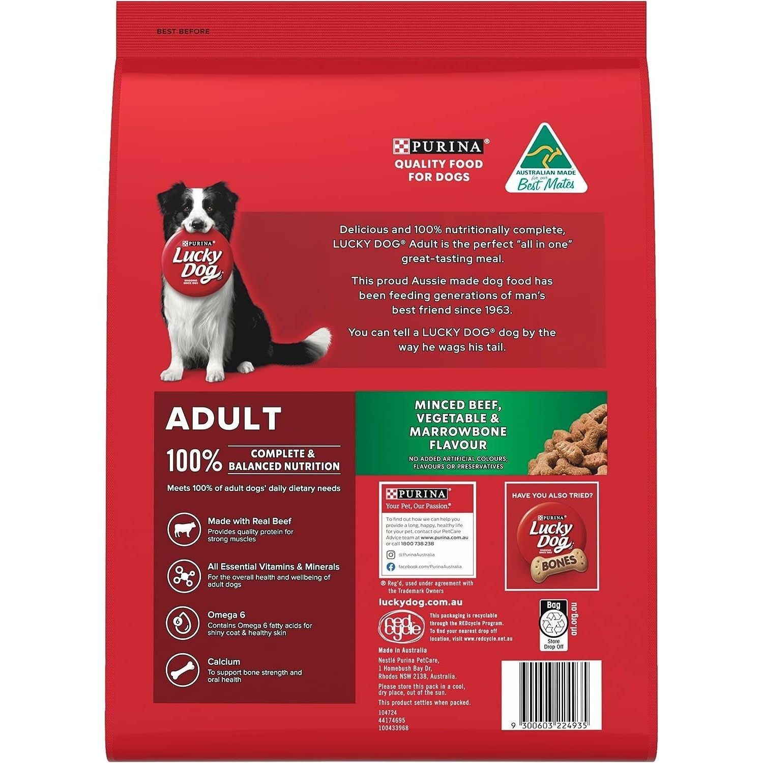 Adult Dry Dog Food Minced Beef Vegetable and Marrowbone 8Kg - Paws and Pats
