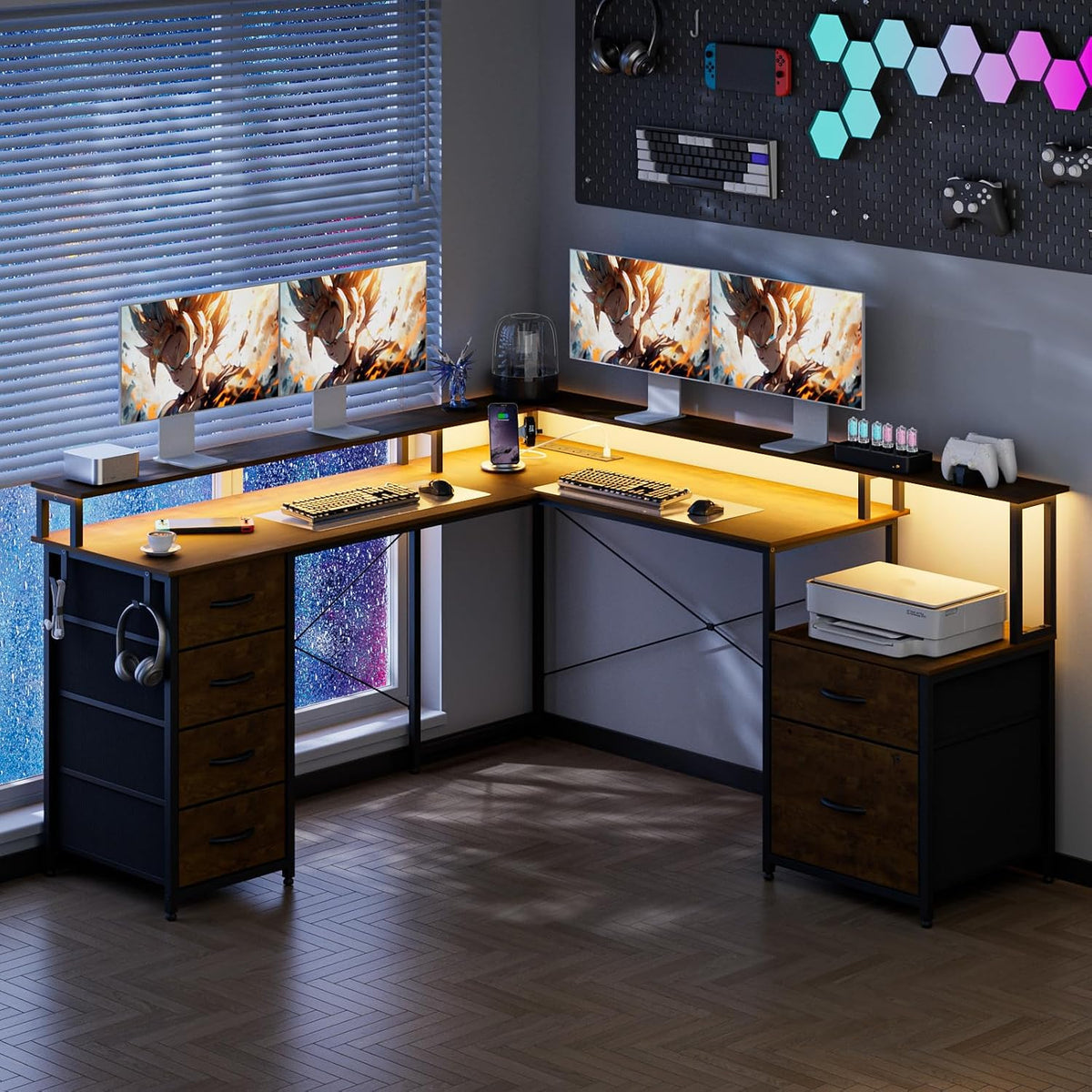 LED 2-Person L-Shaped Desk