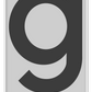 A simple, scandi typography wall art with dark grey writting G on light grey background.