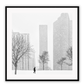 Urban print with black and white city in winter New York City Central Park in square orientation. 