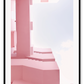 Pink architechture print with pastel tones urban style and blue sky with clouds