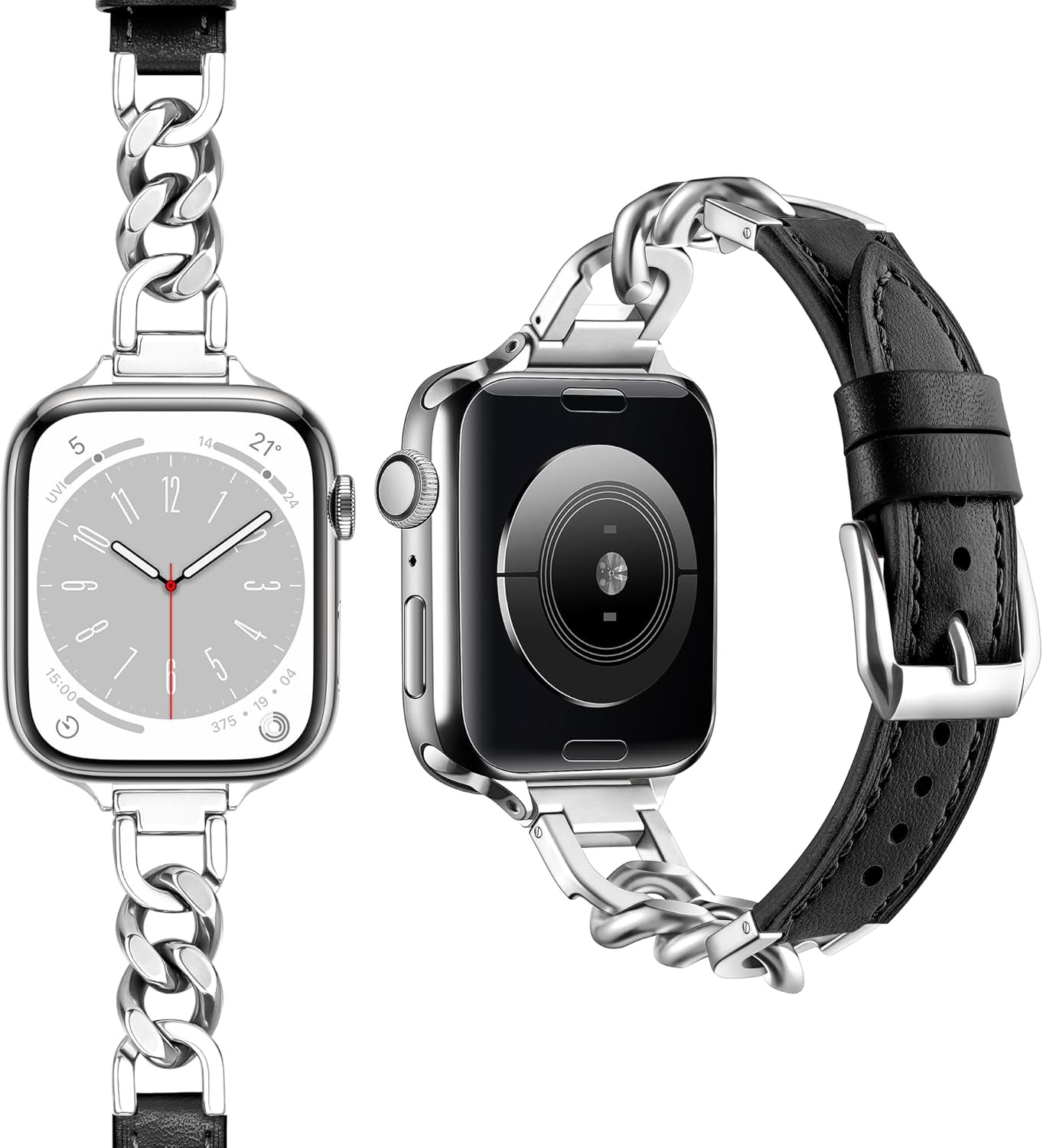 Leather Band Fits Apple Watch Bands Woman 42Mm(Series 10) 41Mm 40Mm 38Mm, Slim Stainless Steel Iwatch Bands for Apple Watch Strap, for Apple Watch Series 10 Band Se 9 8 7 6 5 4 3 2 1-Rose Gold