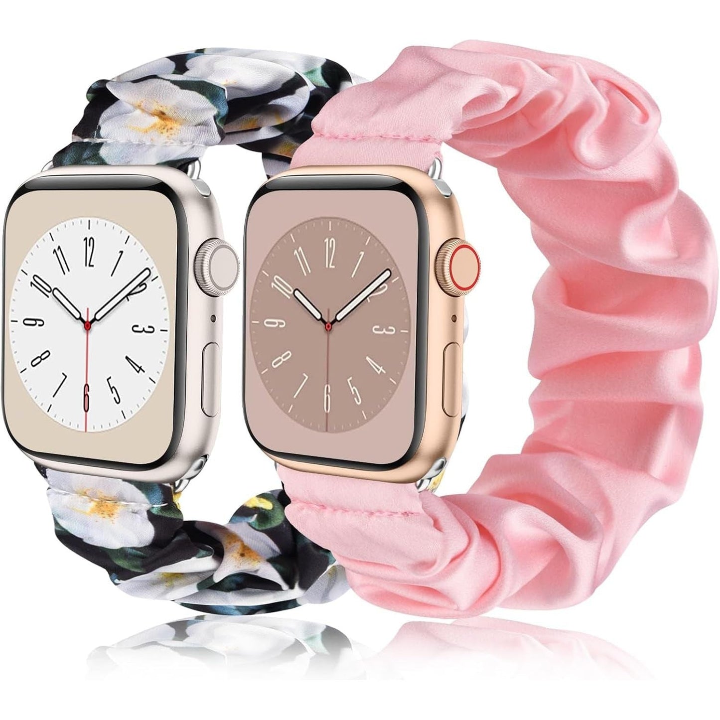 Adjustable Elastic Scrunchie for Apple Watch Band 38Mm 40Mm 41Mm 42Mm 44Mm 45Mm, Soft Stretchy Cloth Pattern Printed Fabric Women Girls Wristbands for Iwatch Series 10/9/8/7/SE/6/5/4/3/2/1