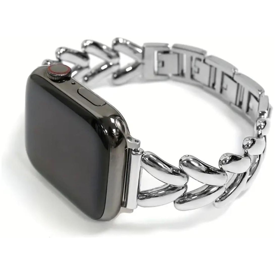 Metal Bracelet Compatible for Apple Watch Band 38Mm 40Mm 41Mm 42Mm 44Mm 45Mm 46Mm 49Mm, Dressy Bangle Chain Watch Strap for Iwatch Series 10/9/8/7/6/5/4/3/2/1/Se/Ultra