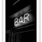 A fashion typography wall art of neon bar sign in black and white. 
