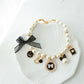 Black 4-PCS Pearl Charm Pet Necklace - Adjustable Bowknot Collar for Small Dogs & Cats (M: 25+5CM)