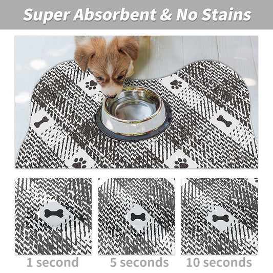 Black And White Pet Feeding Mat 45x60cm - Anti-Slip, Durable Diatom Mud Mat for Dogs and Cats, Easy to Clean