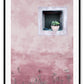 Minimal boho pink window portrait with green succulent in morocco texture architecture 