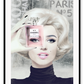 Fashion illustration iconic Marilyn Monroe holding Chanel perfume bottle in pink 