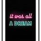 Typography neon sign Biggie Smalls Iconic Tupac song lyrics song pink and teal on black background