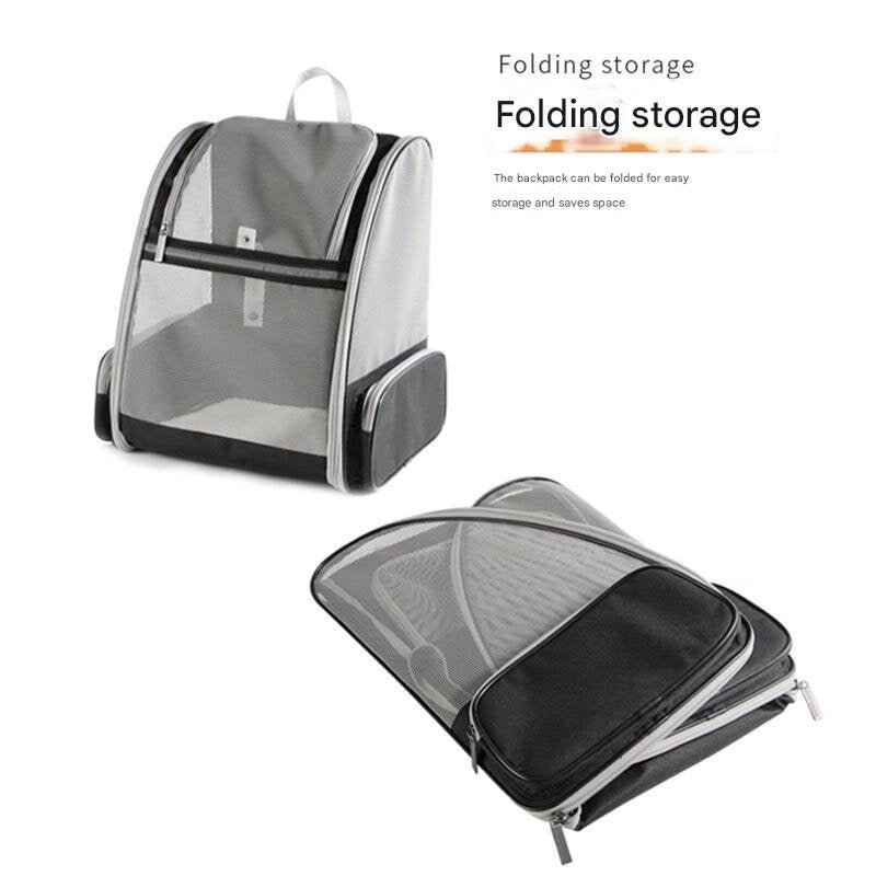 Blue Foldable Pet Carrier Backpack - Breathable Mesh Travel Bag for Cats & Small Dogs