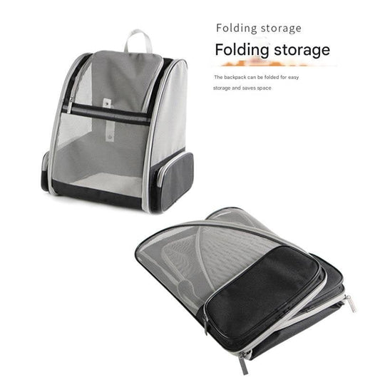 Blue Foldable Pet Carrier Backpack - Breathable Mesh Travel Bag for Cats & Small Dogs