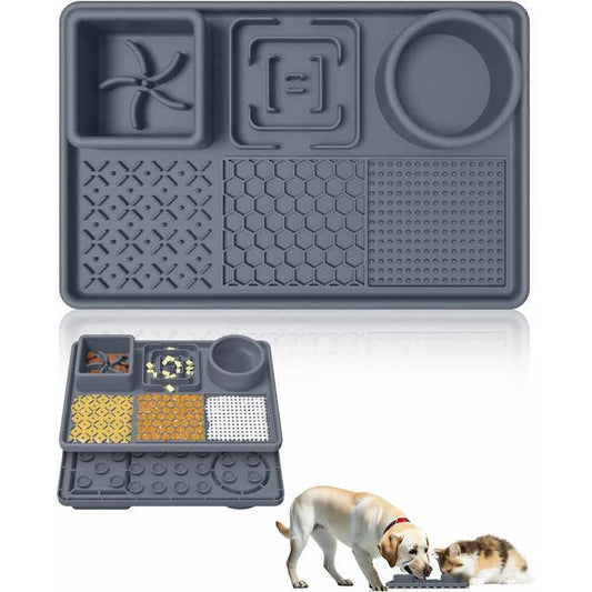 Blue Multi-Functional Pet Slow Feeder Lick Mat - Durable Food-Grade Silicone Anti-Bite Bowl for Dogs