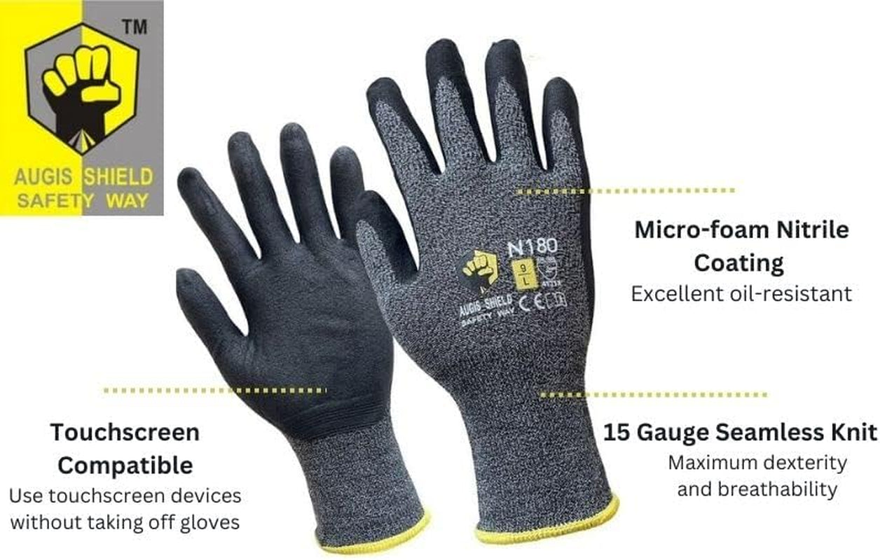 N-180 12 Pairs Micro-Foam Nitrile Coated Work Gloves, Ideal for General Purpose, Automotive, Construction, Home Improvement (Touchscreen Compatible)