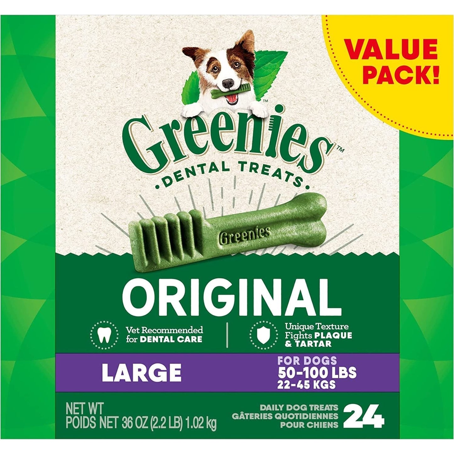 Canine Dental Dog Treats Original Large 24 Chews Value Pack 1.02Kg