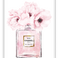 A fashion wall art with chanel N5 Paris pink perfume bottle and a pink flower lid. 