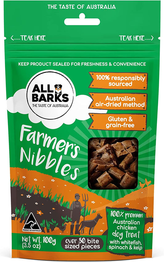 Farmer'S Nibbles - 100% Aussie Chicken, Whitefish, Spinach & Kelp - Natural, Grain-Free, Australian Dog Treats - Snacks, Training or Rewards for Dogs - 100G