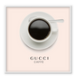 A pink or black and white fashion wall art with a coffee cup and Gucci fashion label in Gucci Caf≈Ω