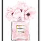 A fashion wall art with chanel N5 Paris pink perfume bottle and a pink flower lid. 