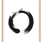 A simple, abstract wall art with a single black infinity ink ring on white background. 
